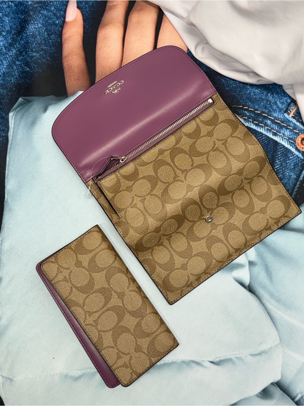 (new+card) Coach Leather / Brown Signature Large Wallet + Checkbook Insert - Picture 11 of 12